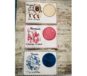 Stickserie - ITH Mug Rugs Zodiac Sternzeichenmotive Vollstick